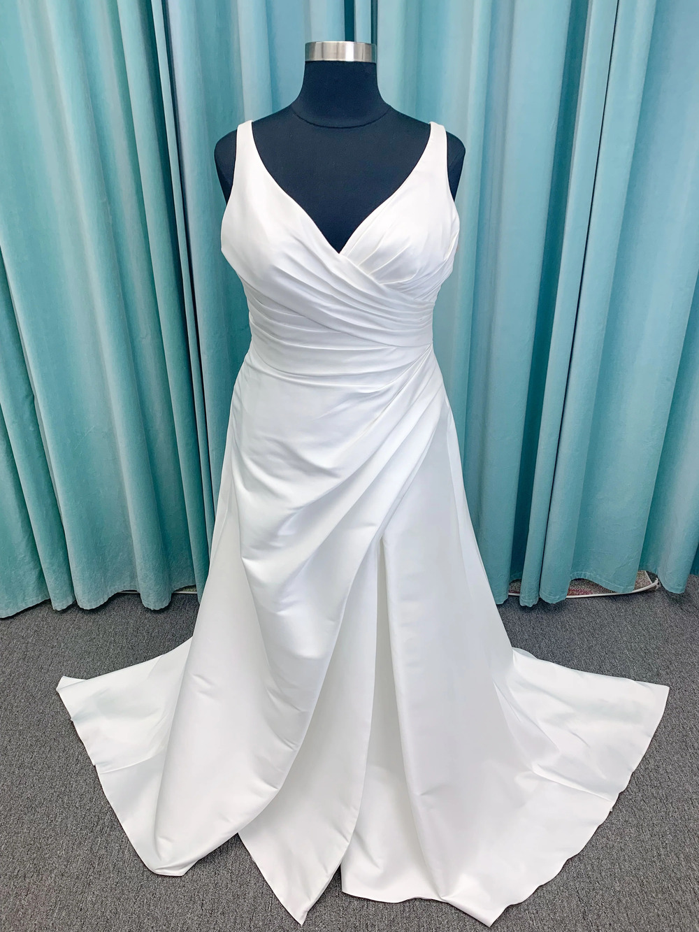 Plus Size Morilee Style 3437 Tia V-Neck A-Line Wedding Dress in Stretch Satin